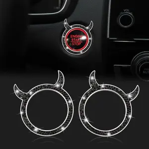 Bling  Engine Start Button Cover Universal Push Start Stop Trim  Ring Cap Decorations 2 count Rhinestone Little Devil Keyless Ring Emblem Sparkly for  Interior Accessories (Black)