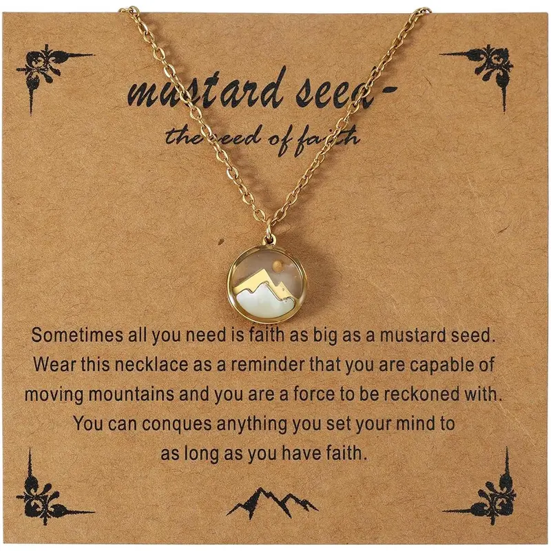 Mustard Seed & Mountain Design Pendant Necklace, Charms Necklace, Casual Style Necklaces, Fashion Jewelry for Party, Daily Clothing Decor, Trendy All-match & Exquisite Jewelry for Birthday Gift