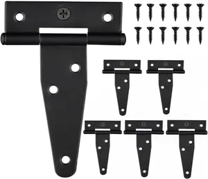 6 PCS 3 inch Black T-Strap Shed Door Hinges for Wood, Barn Door Hinges Gate Hinge for Wooden Fences, Storage Shed, Yard, Barn Door, Toolboxes, Garden Gate Door Rustproof Door Hardware