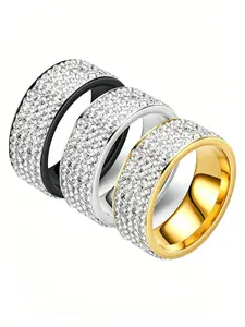 Classic Fashion Ring, Five Row Diamond Titanium Steel Ring, Fashionable diamond-studded rings for couples Perfect Gift for Family and Friends, Zircon Embellished Rings