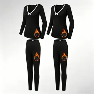 4 Pack Set Women's Thermal Underwear for Women Long Johns V-Neck Bow-Fitted Ultra Warm Fleece Lined Athletic Base Layer Tops & Bottom Pajama for Cold Weather