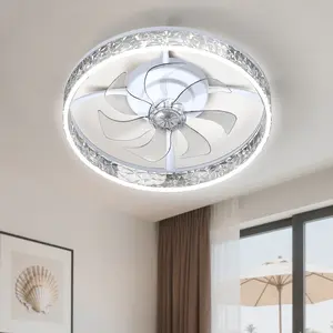20 Inch Modern Flush Mount Ceiling Fan with Lights, 6 Speed Reversible Bladeless Ceiling Fan, 3 Color Dimmable LED Light, Low Profile Ceiling Fan with Remote & APP Control for Bedroom Living Room#Summervibes