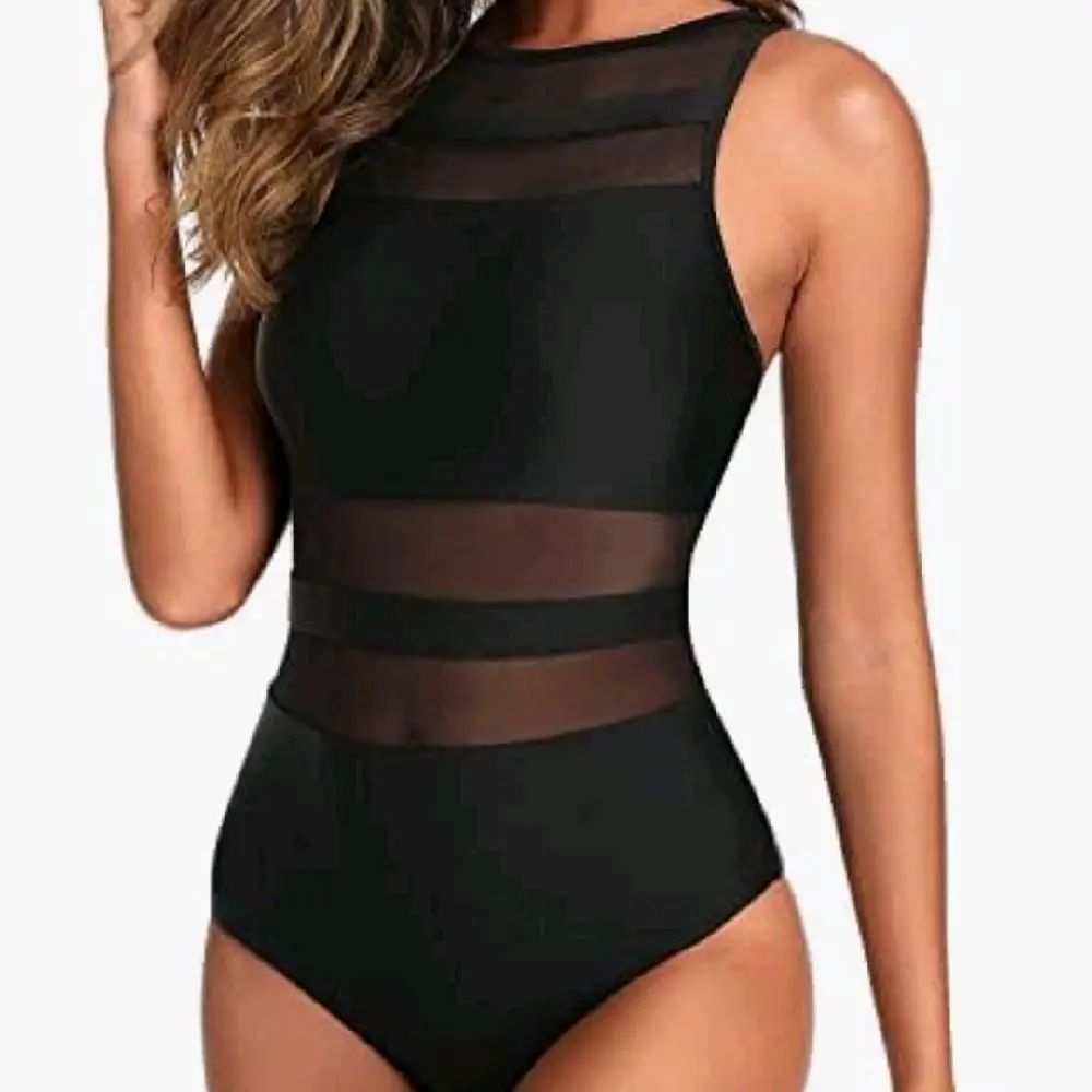 Holipick Women's Size S High-Neck 1-Piece Mesh Swimsuit, Open-Back Slimming sexy modest bathing suit