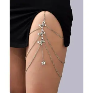 Silver Butterfly Adjustable Thigh Chain, Silver Thigh Chain, Silver Thigh Garter, Leg Charm Chain