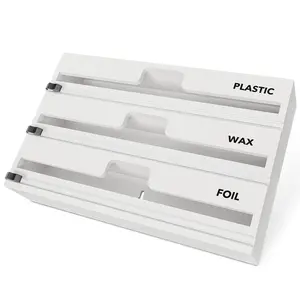 SpaceAid WrapNeat 3 in 1 Foil and Plastic Wrap Dispenser with Cutter and Labels, White