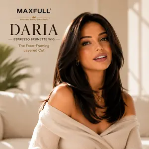 Daria - MaxFull Espresso Brunette Wig | Face-Framing Layered, Pre-Cut, 13x5 Skin-Melt HD Lace, Free Part, Soft Dimension, Effortlessly Expensive Real-Hair Movement for Comfortable Everyday Synthetic Wig