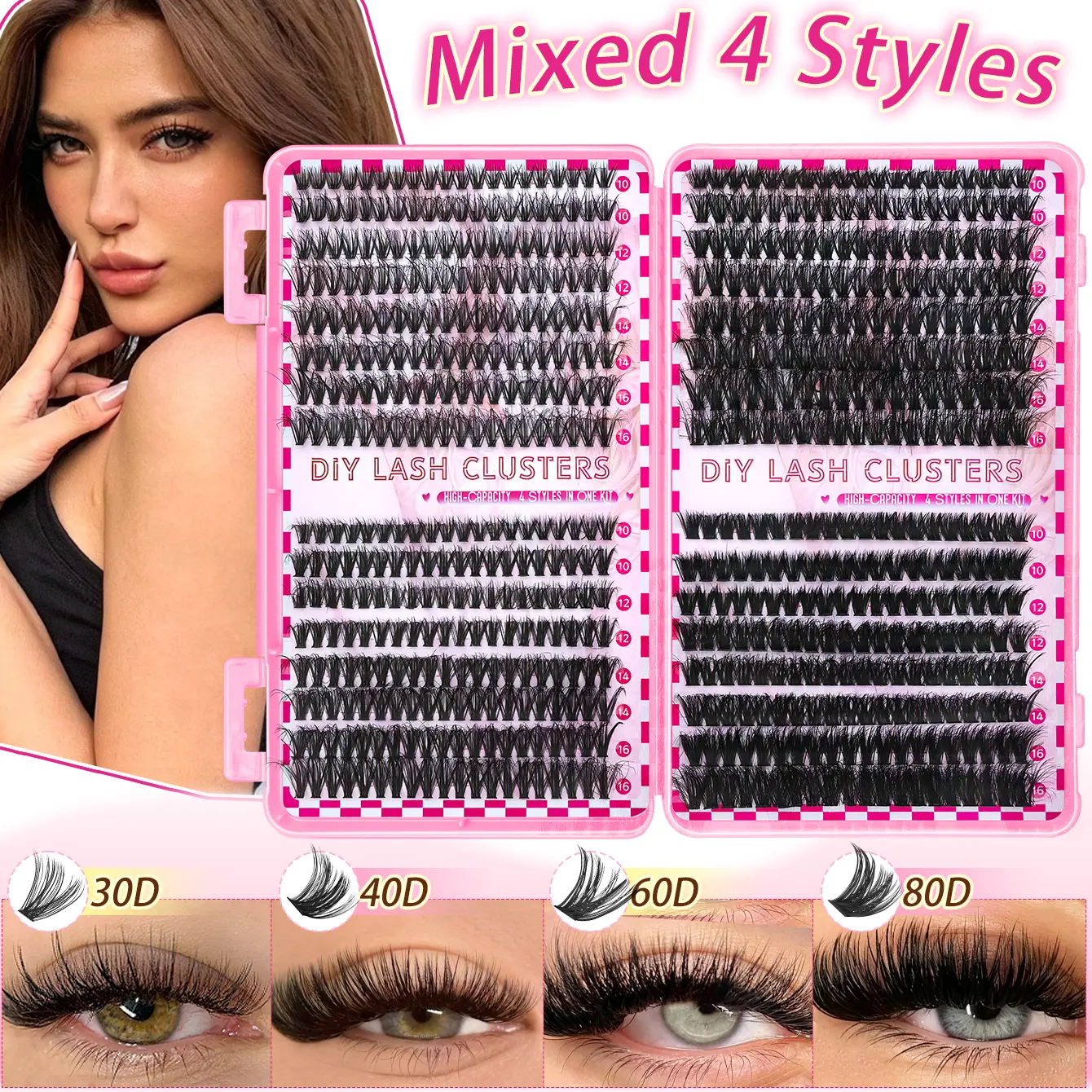640pcs Mixed Cluster Eyelashes 30D/40D/60D/80D 9-16mm Wispy Natural & Volume Individual Lash Extensions Soft DIY False Lashes for All Eye Shapes summervibes