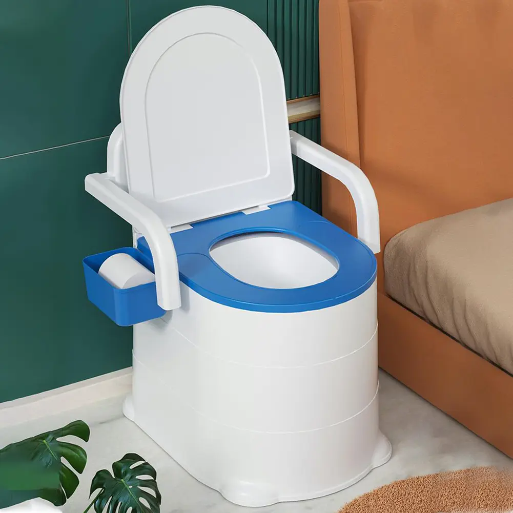 Portable Heavy-Duty Bedside Commode Squat Toilet with Armrests and Odor-Sealed Design for Elderly, Home & Bathroom Supplies