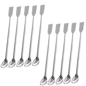 10PCS 2 in 1 Stainless Steel Lab Spoon Spatula Laboratory Sampling Spoon Mixing Spatula