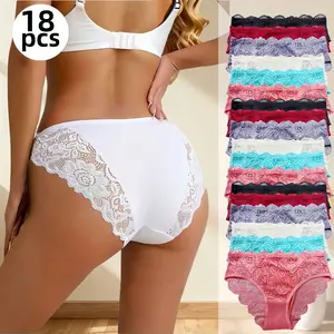Hi   18pcs mid-waisted lace floral briefs: skin-friendly comfy, 3D tailoring highlights curves. Lace leg trim (soft, non-abrasive),breathable crotch. For running/yoga/fitness; women’s wear(minimalist, brides). Womenswear Panties Bridal underwear for women