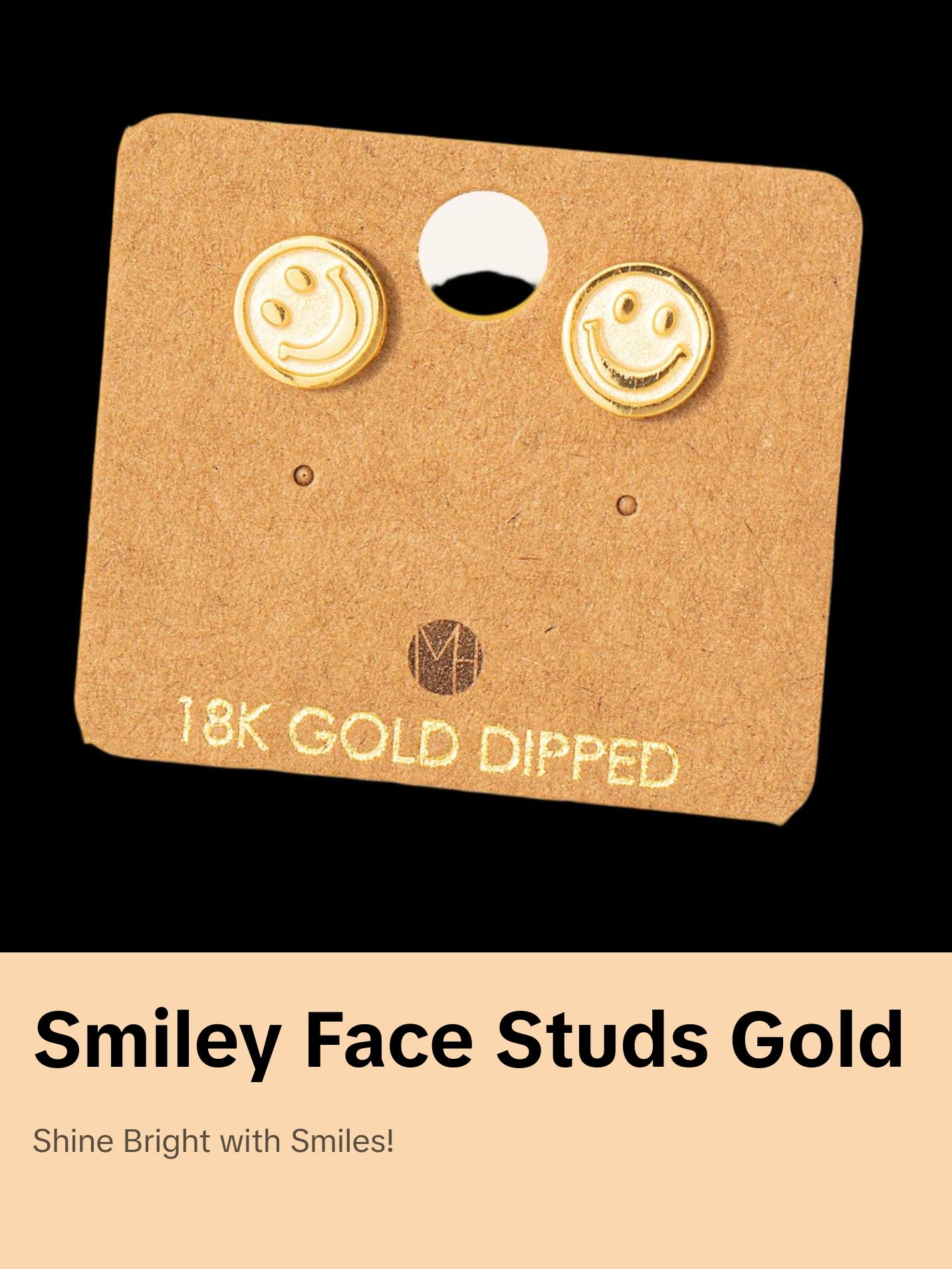 Gold Dipped Smiley Face Stud Earrings - Classic Design with Elegant Finish