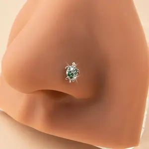 1pc Sea Turtle Shaped Nose Stud Ring with Shiny Zirconia, Animal Themed Stainless Steel Piercing Jewelry, Perfect for Beach Vacations or Gifts