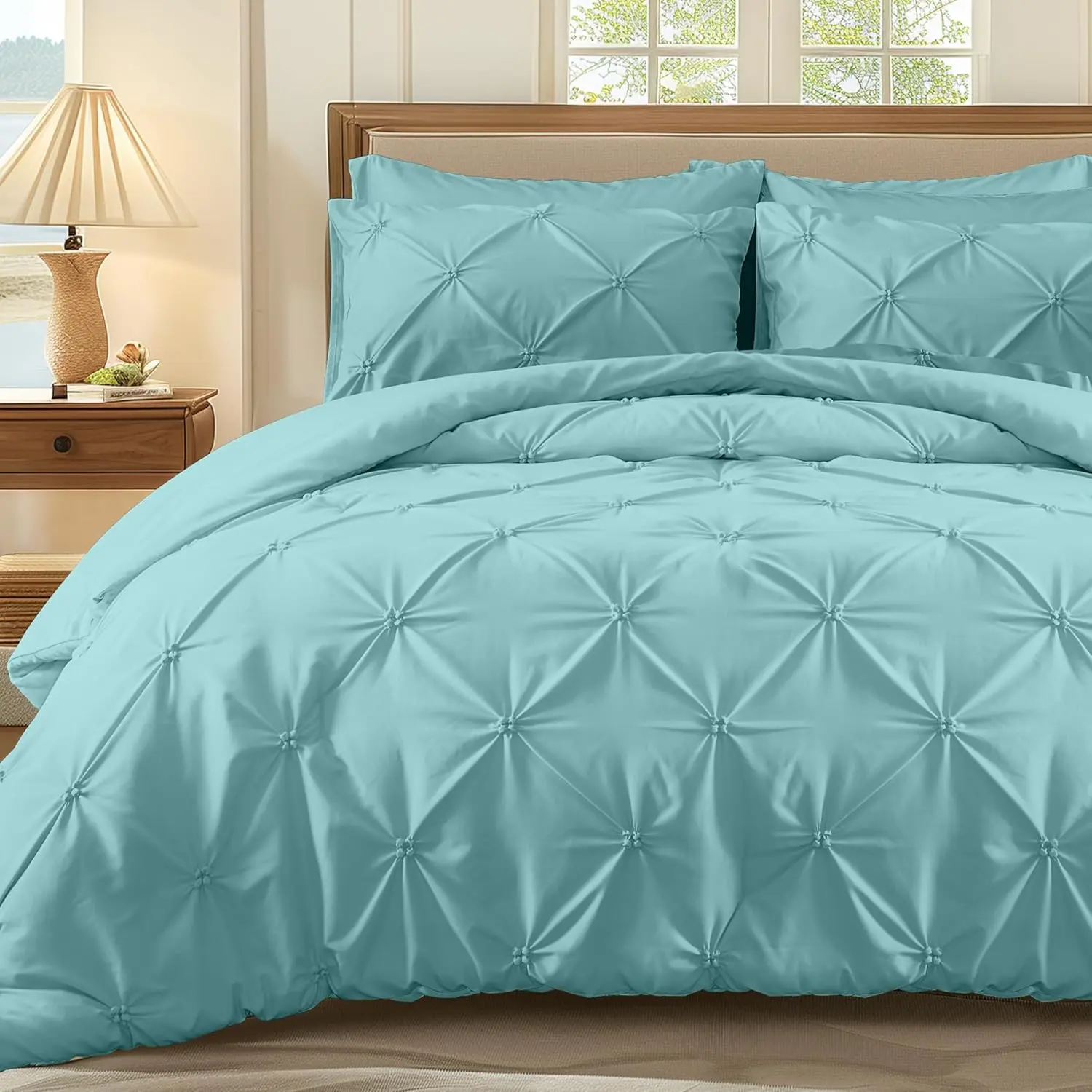 Size Comforter Set Turquoise Green, 3 count Bed Lightweight Solid Bedding Comforters Sets,  Season Fluffy Down Alternative Comforter Bed Set Quilt Blanket