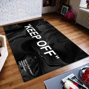 Keep Off Rug, Black Wave Keep, Traditional Abstract Rug