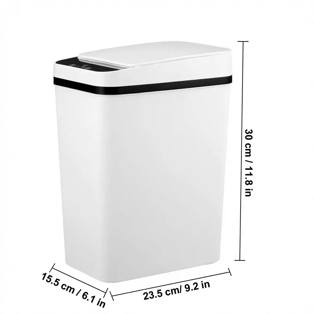 2.6 Gal Slim Touchless Motion Sensor Trash Can with Lid, Waterproof ABS Smart Hands-Free Waste Bin, Narrow Space-Saving Household Organizer for Bathroom, Office (Black/White)