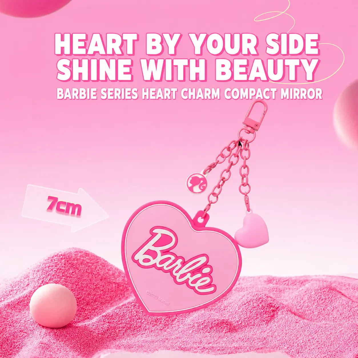 MINISO x Barbie Heart Compact Mirror Keychain | Cute Portable Mirror Bag Charm for Purses, Backpacks, Travel & Everyday Touch-Ups