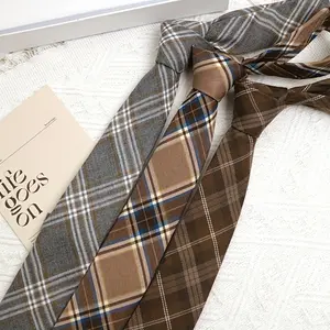 3 pieces of JK/DK college-style plaid hand-tied ties suitable for casual everyday street wear