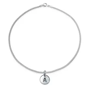 Circle Disc Charm Alphabet Initial ABC Anklet Ankle Bracelet .925 Sterling Silver 9-10"