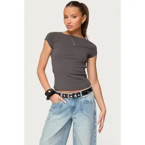 Oliana Ribbed Boat Neck T Shirt