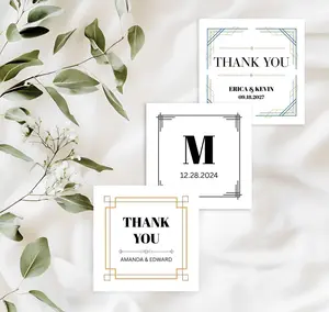 Roaring 20's, Great Gatsby Square Labels, Personalize Monogram Name Label, Set of 3