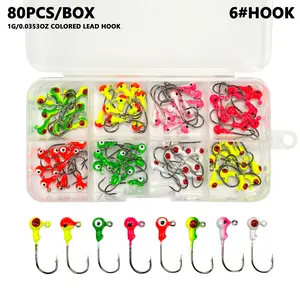 80 piece set of colorful 1g weighted fishing hook lead head hook, suitable for soft bait and Soft Fishing Worm - essential fishing equipment Tackle Kit Fishing Accessories