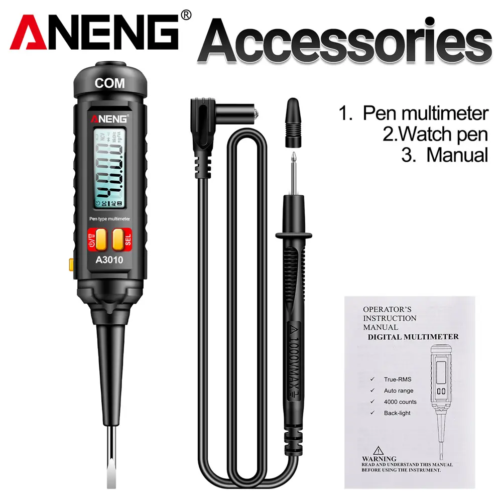 ANENG A3010 Smart Pen Multimeter - 4000-Range Automatic-Ranging Electrical Tool, Contactless Voltage Tester with AC/DC Voltage, Resistance, Capacitance, Diode Testing, Pocket-Sized for Equipment Maintenance Night Light, Pen Clip sohochic