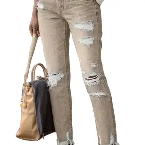 New Women’s Plus-Size Ripped Denim Jeans - 9-in Straight Slim Fit, Retro Comfortable, Ideal for Casual & Daily Occasions