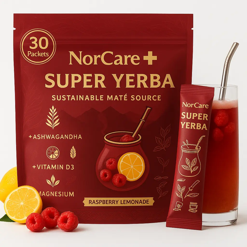 NorCare Super Yerba | Yerba Mate Instant Tea Powder | RASPBERRY LEMONADE Flavor | 30 Servings