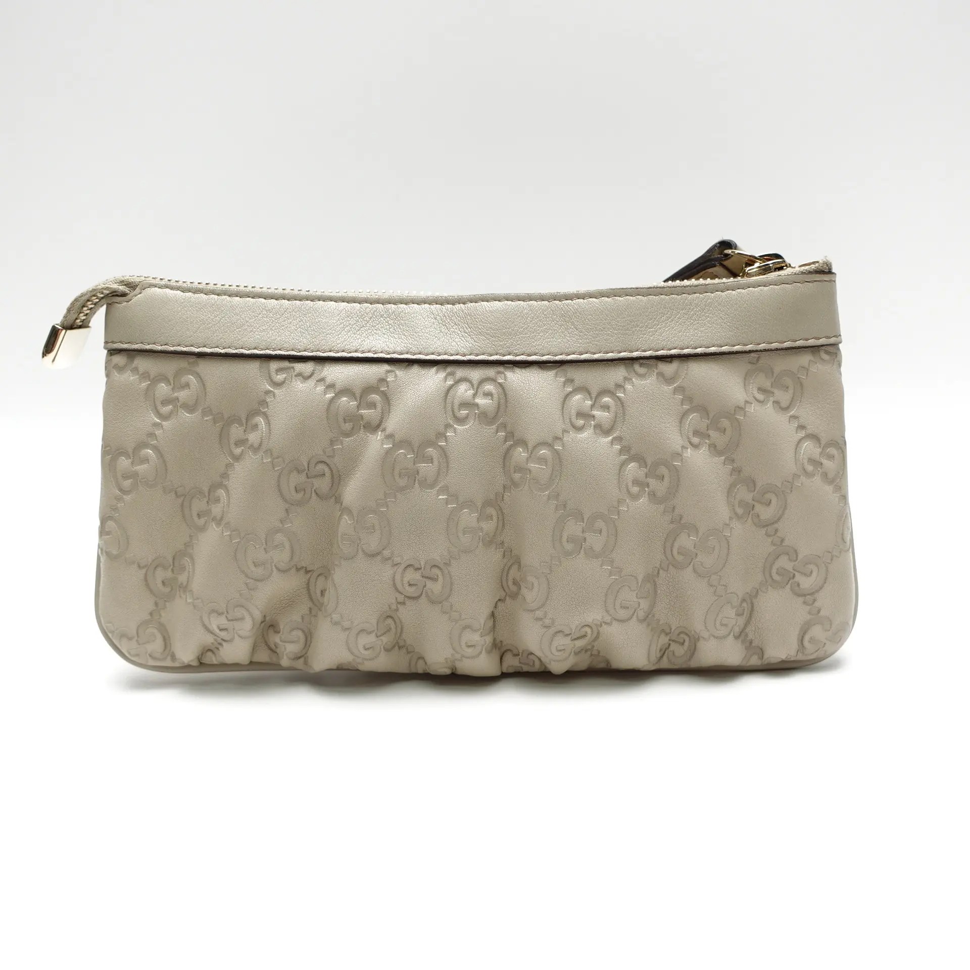 Pre-owned GUCCI Calfskin Leather Clutches & Wristlets Guccissima Cream Clutch T10458748