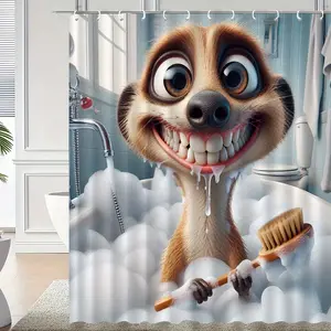 Whimsical Meerkat Shower Curtain with Hooks - Machine Washable Polyester Bathroom Decor, Playful Bath Partition & Artistic Animal Design for Home, Elegant Shower Curtain, Home Decoration, Fun Decor, Durable Fabric