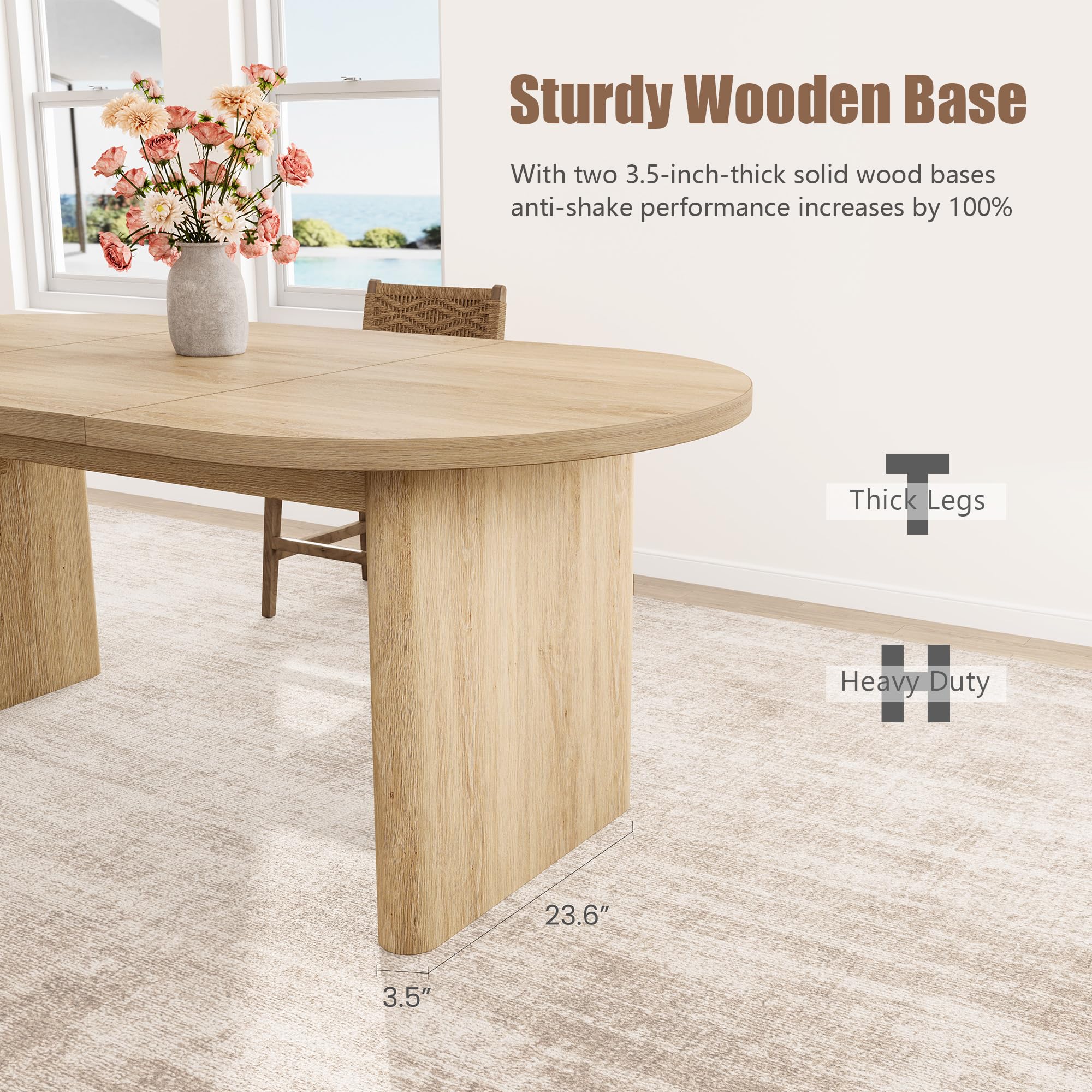 Modern Farmhouse Oval Dining Table ONLY TABLE, Seats 6-8, 70.8 Inch, Thick Sturdy Wooden Base, Spacious Tabletop for Dining Room, Kitchen and Living Room, Available in Classic Gray, Natural, Black, Farmhouse Style Table, 70.8X35.43"