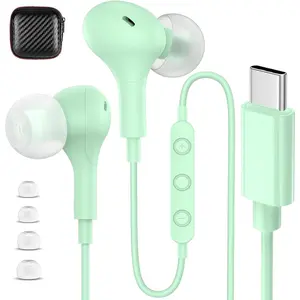 h-36 USB C Headphones Wired Earbuds for iPhone 17 16 Pro Max 15 for Samsung S26 S25 Ultra S24 S23 Wired Headphones,Corded USB Type C Earphones with Microphone& Remote for iPad 10 11th Pixel 10a 9 9a,Green