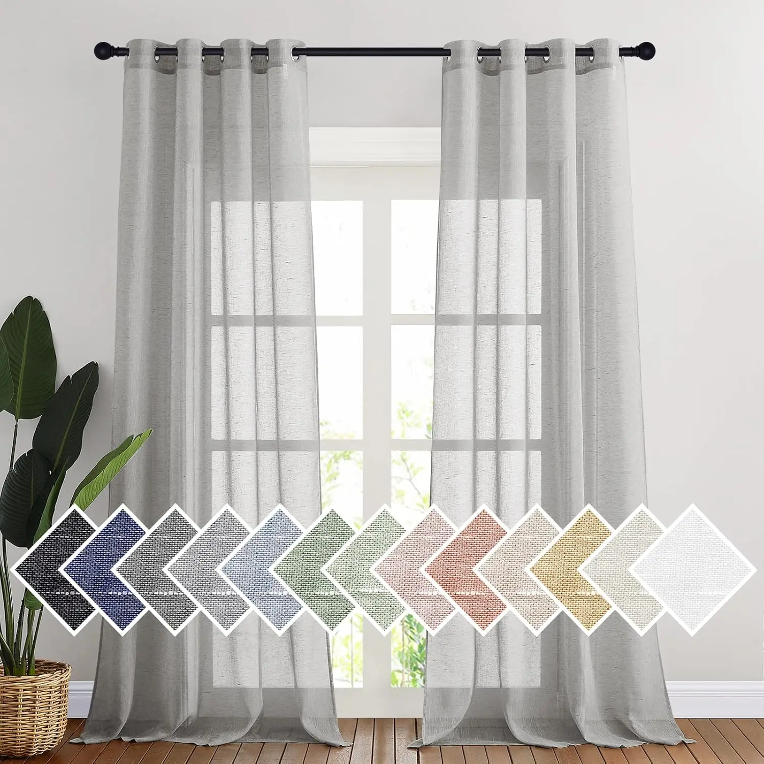 NICETOWN Grommet Sheer Curtains Natural Linen Blend Texture, Privacy with Enough Light Through Semitransparent Sheer Drapes for Children Room and Bedroom