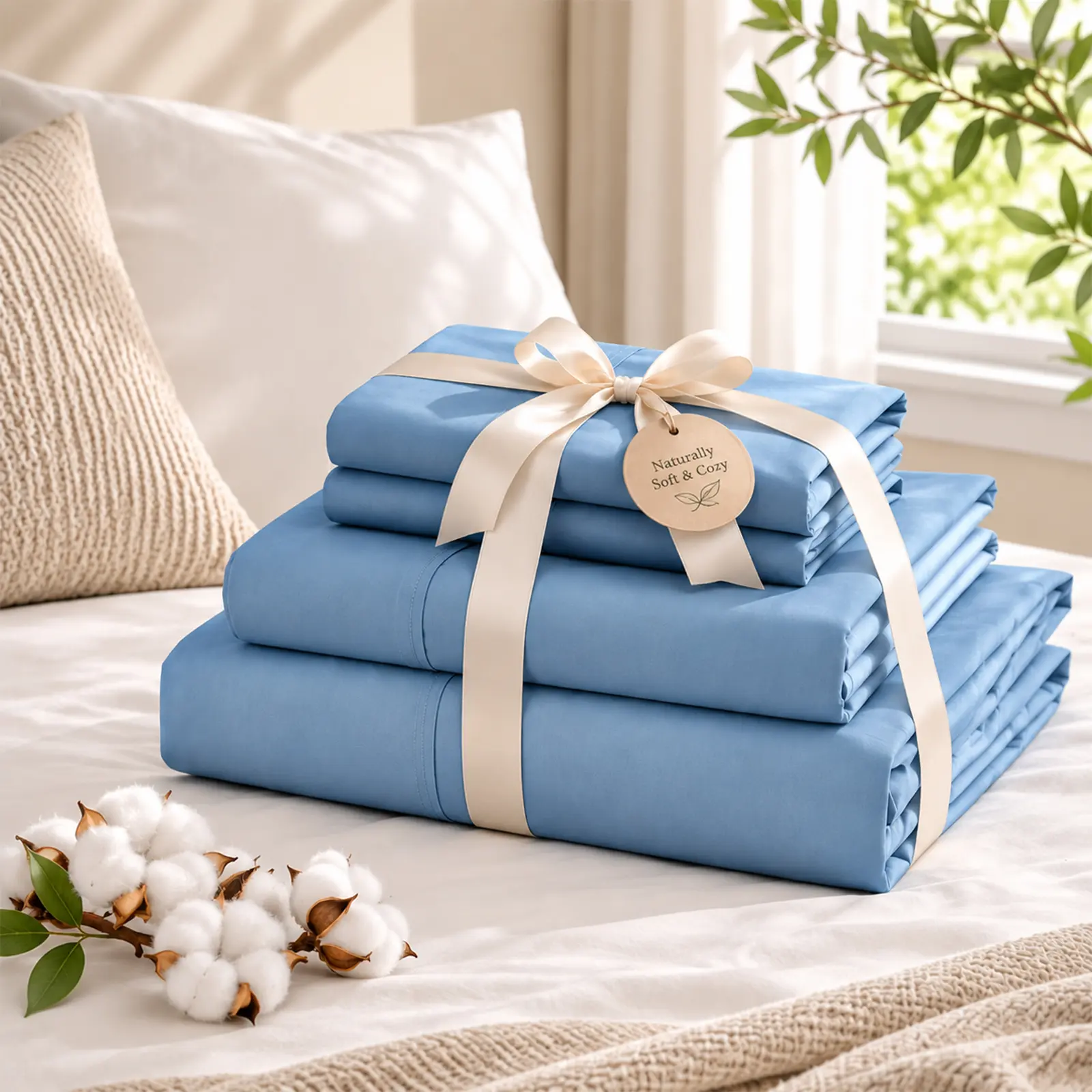 Bedlifes 100% Washed Cotton Sheet Set, Linen-Like Soft Texture, Breathable Relaxed Bedding, 14"-16" Deep Pocket Fitted Sheet, 4 Piece Set, 6 Colors
