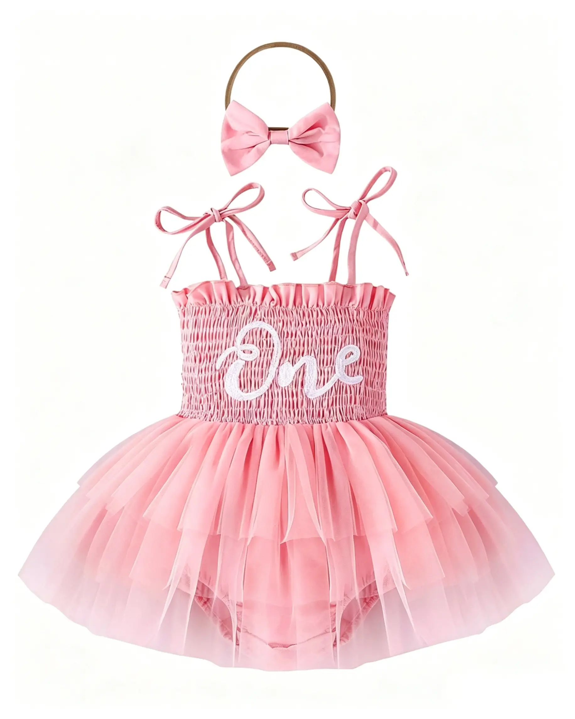CHUYUKU Baby Girl Strawberry Tutu Romper Dress with Headband, Cute Pink Ruffle Sleeveless Bodysuit Outfit for 1 Year Old Birthday Party