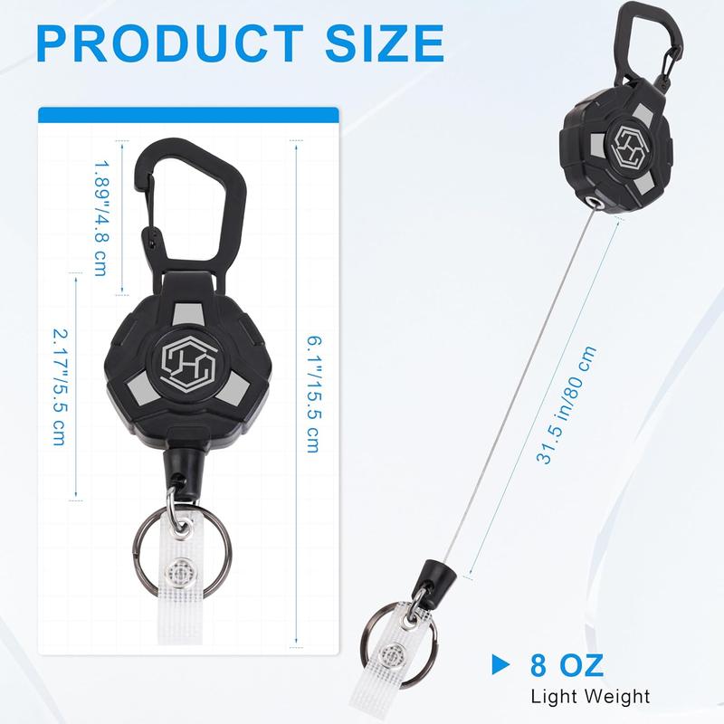 [New Deal] 2-Pack Retractable Keychain - Heavy Duty Badge Holder, ID Badge Reel, Carabiner Badge Clip, Tactical Key Chain with 32" Steel Retractable Cord, 8.0 oz