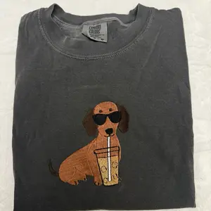 Cute funny dachshund iced coffee embroidered dachshund comfort colors T-shirt