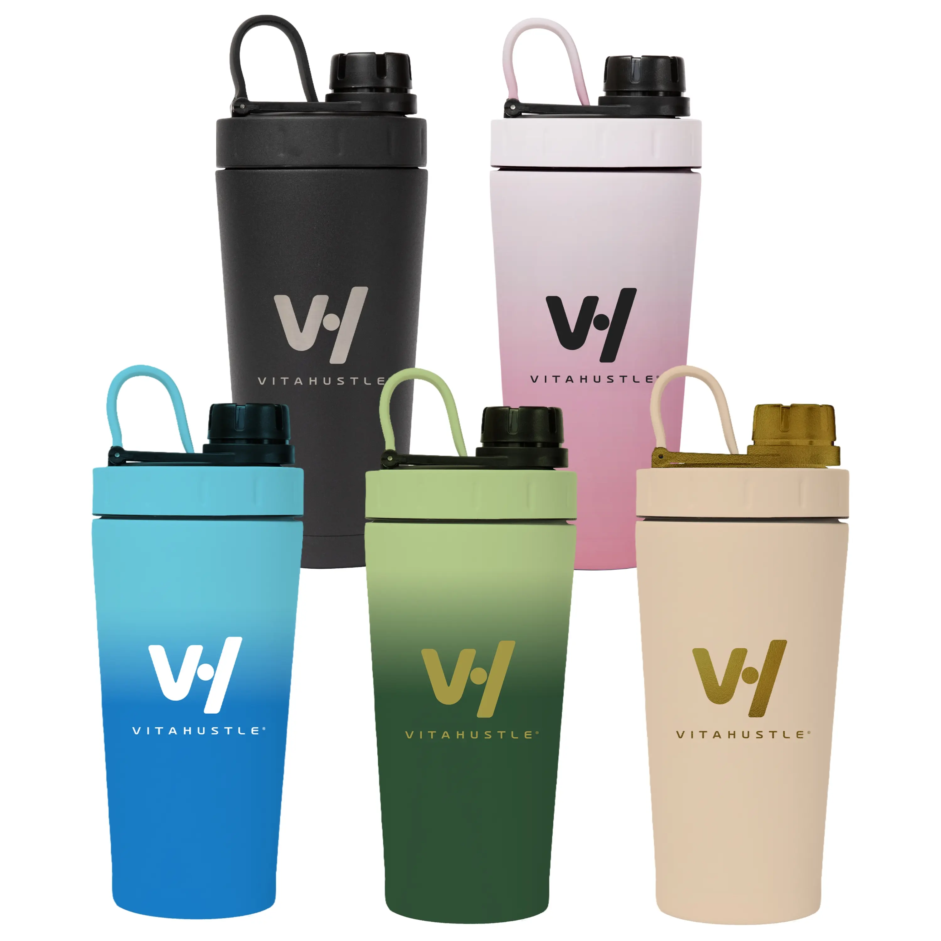 VitaHustle 20 oz Stainless Steel Protein Shaker - Travel Bottled Drinkware, Leakproof BPA-Free Insulated Lid Hydration Tumbler, Portable Sports Option with Mixing Ball for Protein Smoothies, Coffee