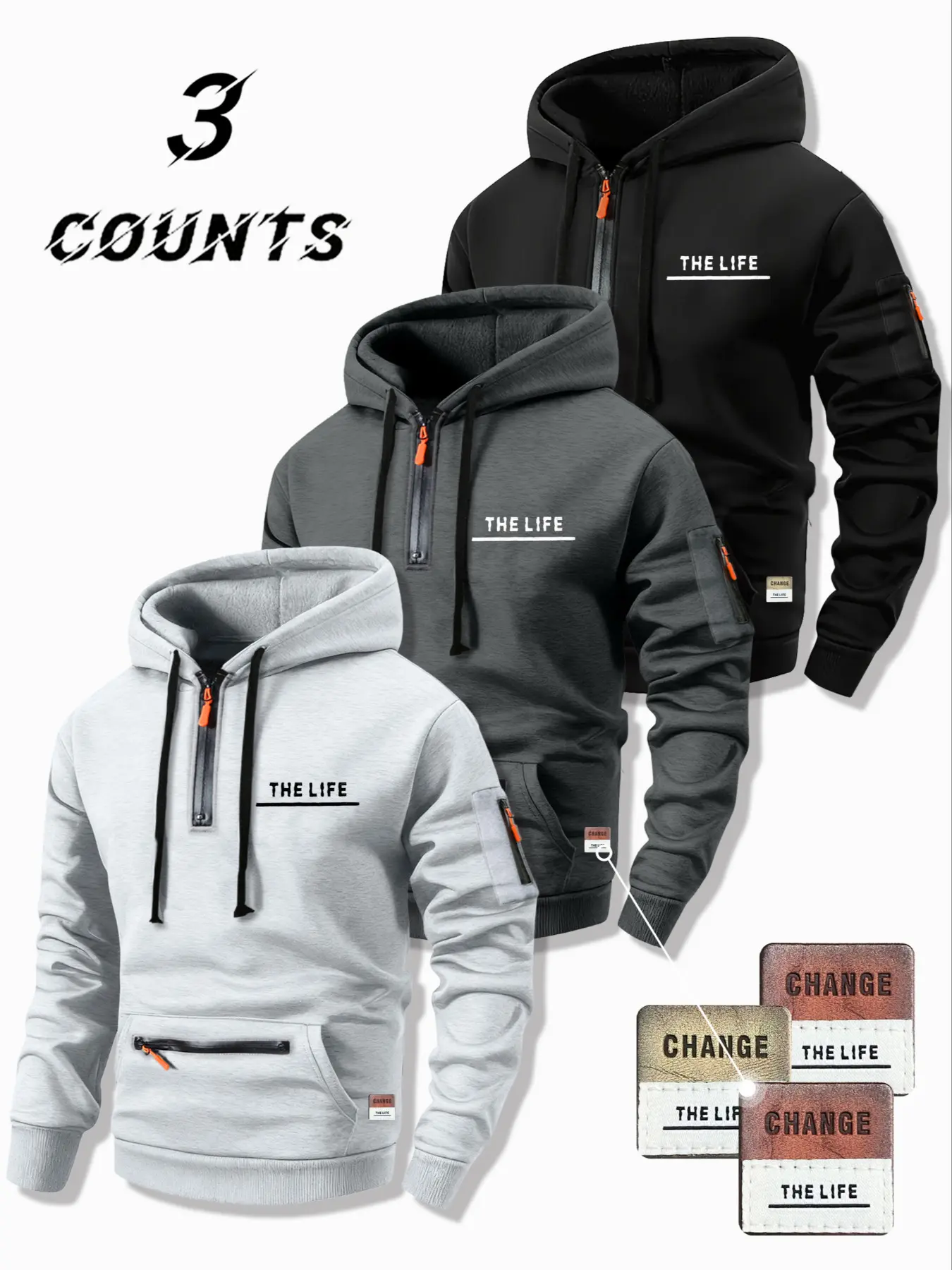 Autumn Winter Pocket Zipper Hoodie, Long Sleeve, Casual Loose Fit Letter Print, Vintage Style Sweatshirt Menswear for Outdoor Leisure Apparel