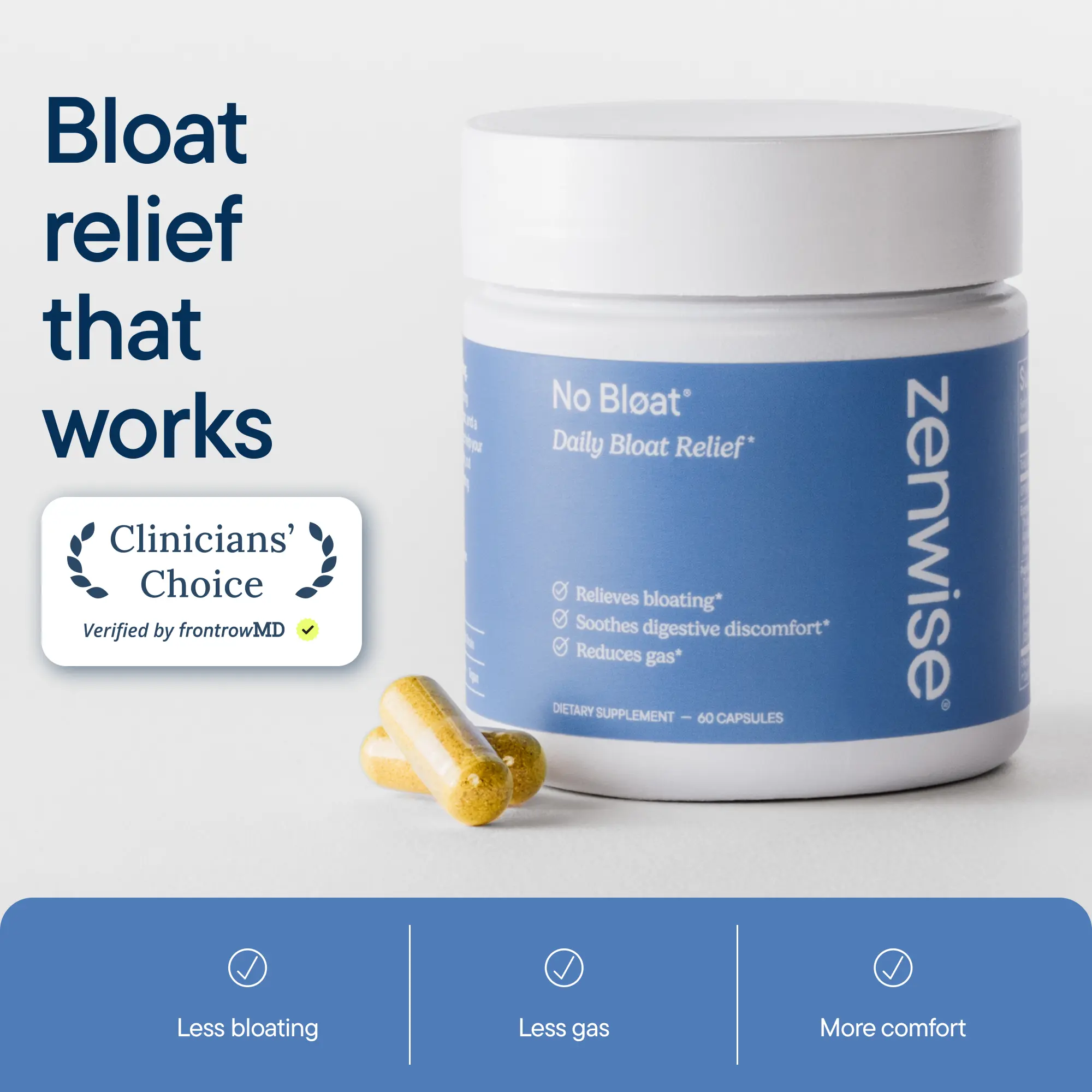 Zenwise No Bloat - Enzymes + Botanicals + Probiotics + for Fast Bloating and Gas Relief - 60 Count Dandelion Dietary Supplement