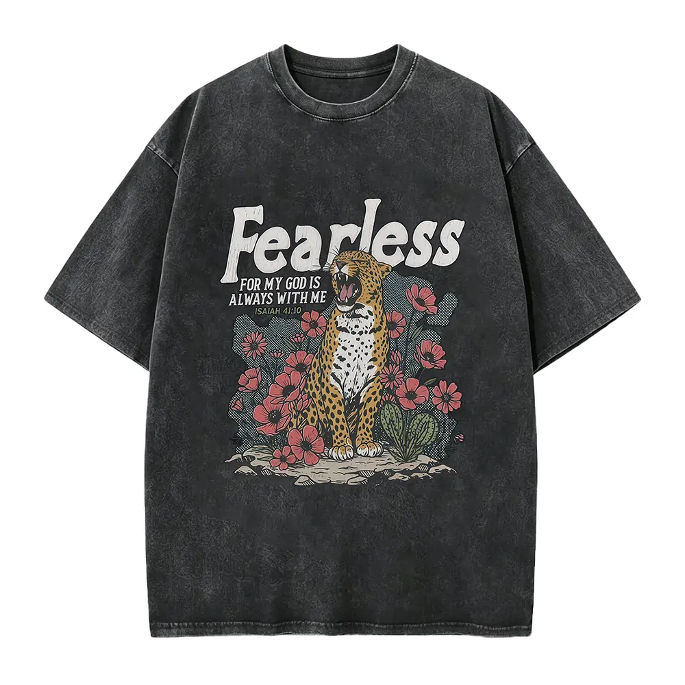 Fearless Shirt, Vintage Christian Bible Verse Tee, Fear Not God Is Always With Me, Leopard Floral, Jesus Shirts for Women