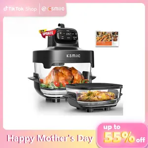 Kismile 5-in-1 Glass Air Fryer Upgraded Toaster Oven 1500W 25QT 12-in-1 Functionality Adjustable Temp Time Freezer Dishwasher Safe Kitchen Appliances Multifunctional Machine with 95% Less Oil