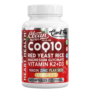 Clean Nutra CoQ10, Red Yeast Rice, Magnesium Glycinate, Vitamin K2+D3, Omega 3's for Heart Health & Circulation Support - Cardi Flow