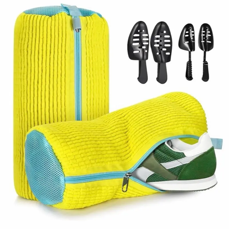 2-in-1 Sneaker Shoe Washer Bag Kit with Zipper Lock & Adjustable Shoe Trees Durable Machine Washable Yellow Laundry Protection