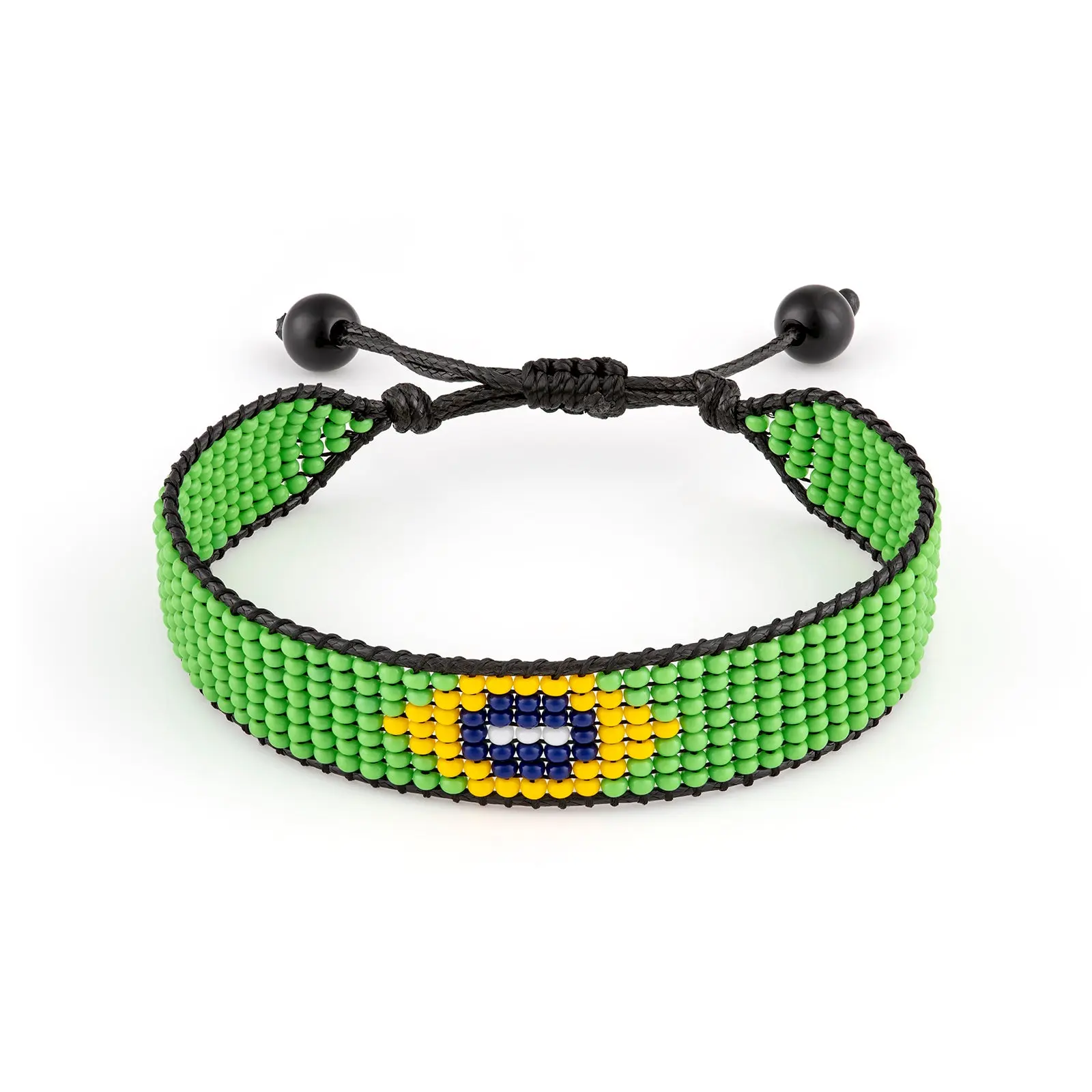 Brazil Flag Bracelet: Handmade Bracelet, Adjustable Beaded String with Patriotic Design