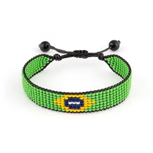Brazil Flag Bracelet: Handmade Bracelet, Adjustable Beaded String with Patriotic Design