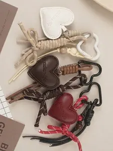 Boho Woven Heart Bag Charm Keychain, Faux Leather Heart Handbag Pendant, Aesthetic Carabiner Key Ring Accessory, Luxury Bag Decor, Perfect Birthday Christmas Valentine's Day Gift for Women Girls, Trendy Phone Charm for Backpack Tote