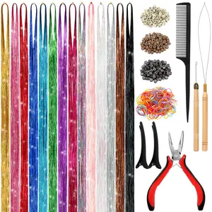 Colorful Heat-Resistant Hair Tinsel Kit with Tools 48 Inches 14-Color Glitter Tinsel Extensions 3500 Strands for Women Girls Kids Festival Dazzle Hair Party Accessories Black Friday Deals