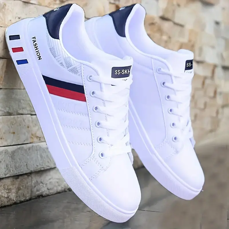 2026 Spring Summer Men's White Skateboarding Sneakers - Fashionable Versatile Running Training Athletic Casual Footwear for Outdoor Sports and Leisure