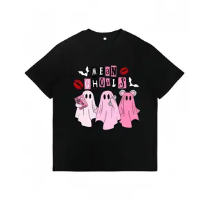 Mean Ghouls Halloween T-shirt Vintage Streetwear Loose Fit Unisex Casual Top with Bat Graphic Halloween Costume Gift Soft Cotton Fabric Crewneck Short Sleeve Menswear